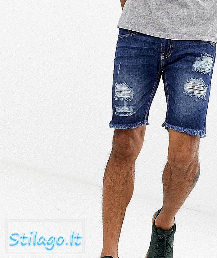 Soul Star slim fit denim shorts med rå kantblå