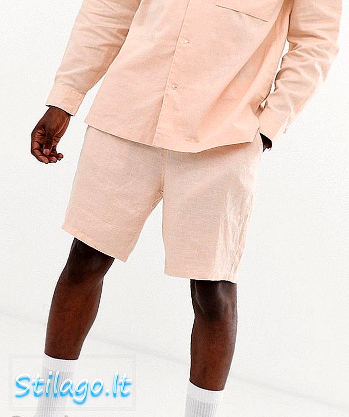 ASOS WHITE mengkoordinasikan celana pendek berbentuk kotak dalam warna 100% rami-Merah Muda