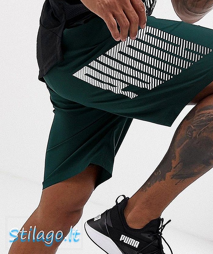 Тренировочный логотип Puma из тканых 9-дюймовых шорт зеленого цвета