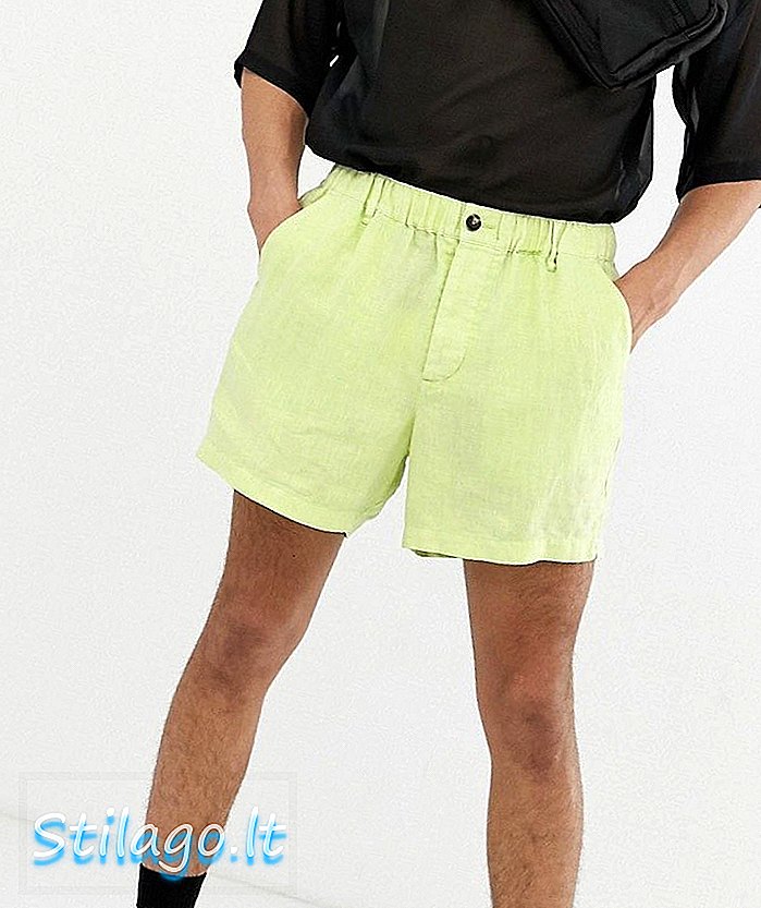 ASOS DESIGN kortare shorts i tvättat neongrönt linne