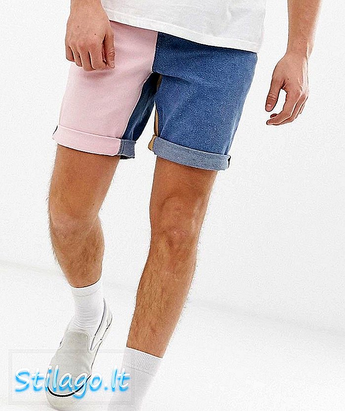 ASOS DESIGN Slim Denim Shorts in Blockfarbe Panel-Multi