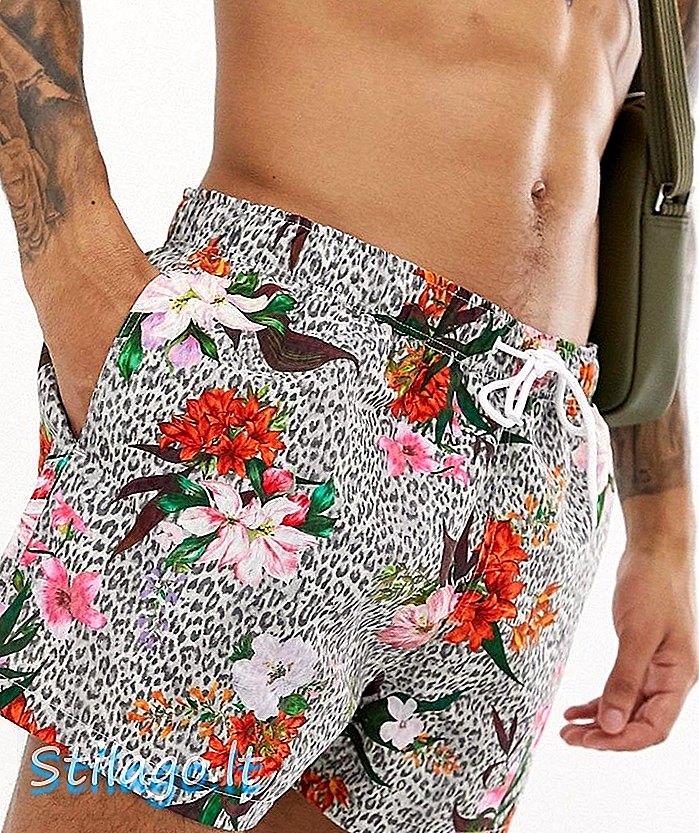 River Island svømmeshorts i leopardtrykk med blomsterdesign - Tan