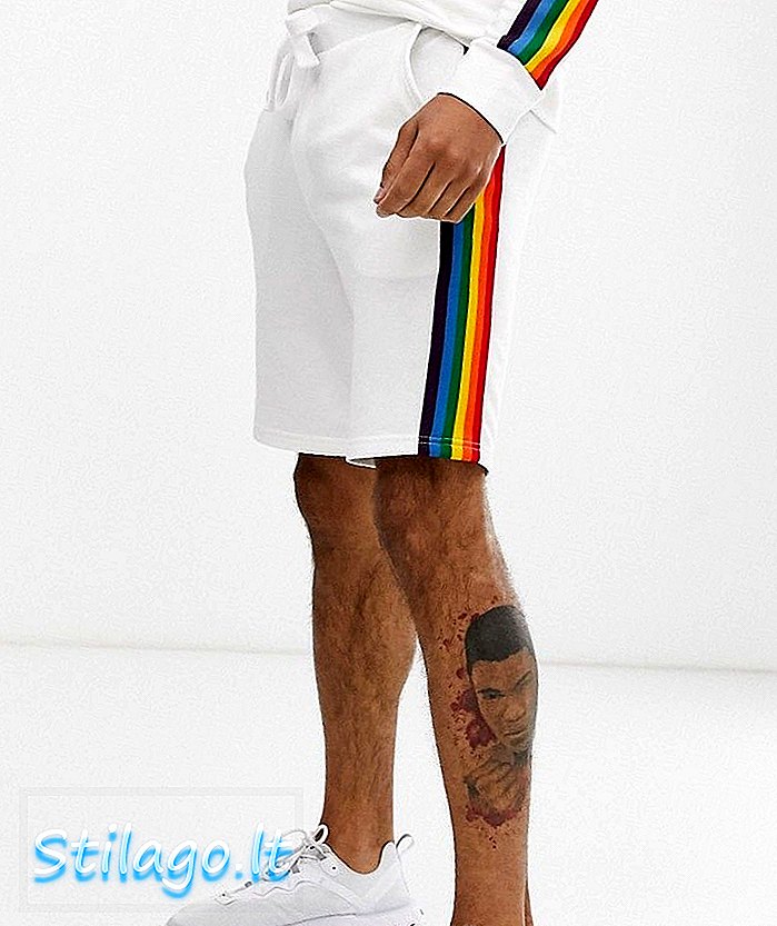Nur & Sons Regenbogen-Seitenstreifen-Shorts in Weiß
