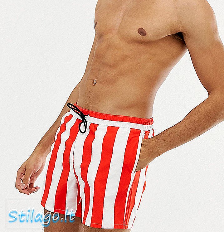 ASOS DESIGN Pantaloni scurți înotați în dungi roșii și albe de lungime scurtă-Multi