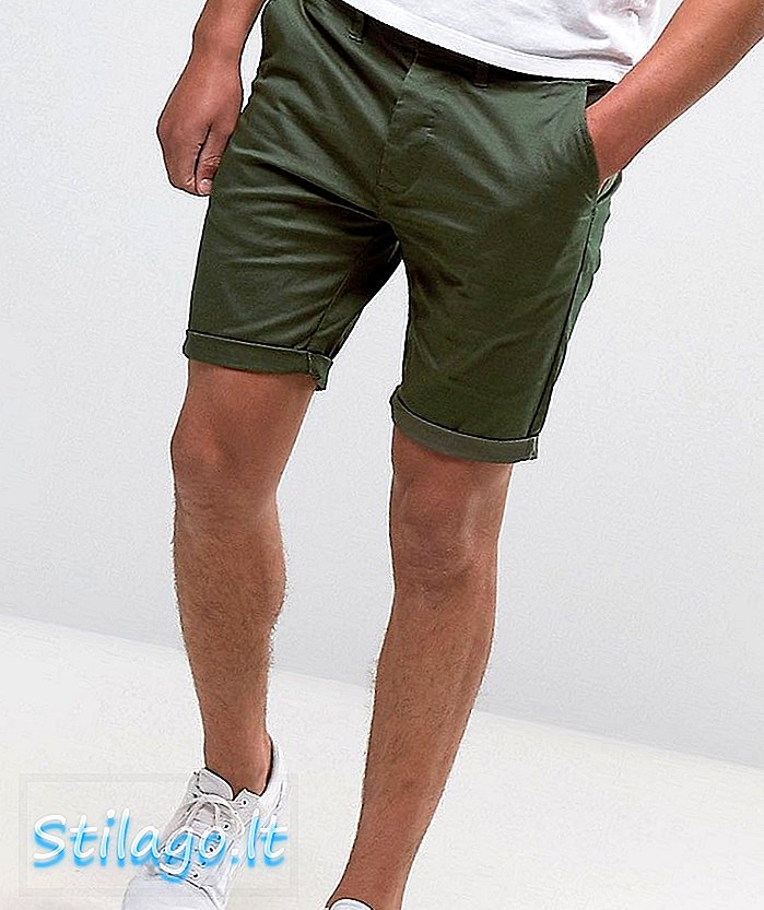 ASOS DESIGN กางเกงขาสั้นชิโนผอมสีกากี - เขียว