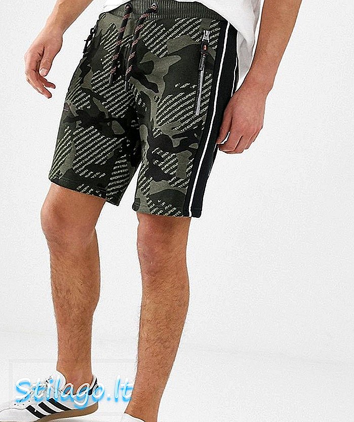 Shorts de suor com listras laterais Superdry em camuflado