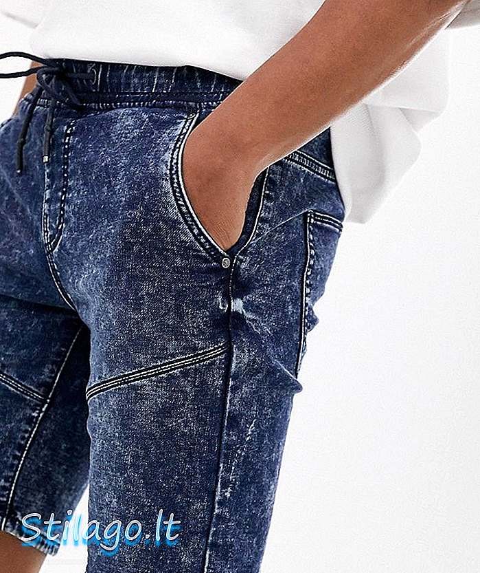BoohooMAN - Short en jean à cordon de serrage - Bleu délavé