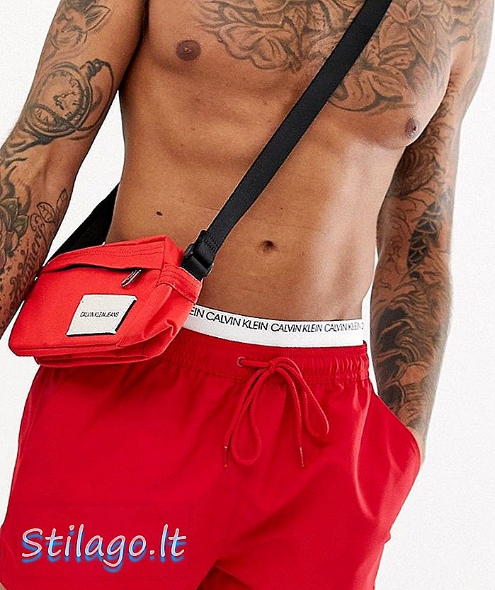 Calvin Klein đôi thắt lưng bơi quần short màu đỏ