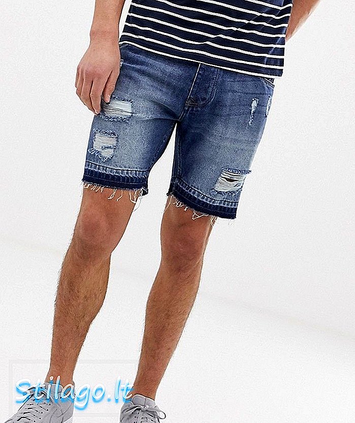 Brave Soul slim fit surové okrajové džínsové kraťasy - modré
