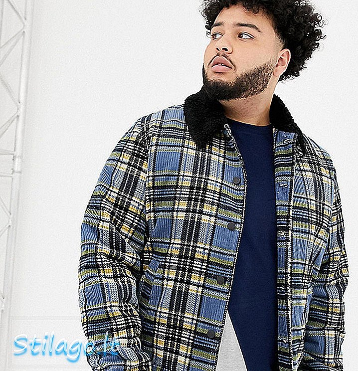 ASOS DESIGN Plus Harrington În cordon verificat cu guler Borg-albastru