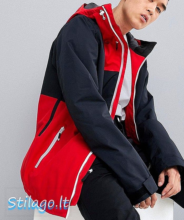 Viseljen Color Block snowboard kabátot piros / fekete színben