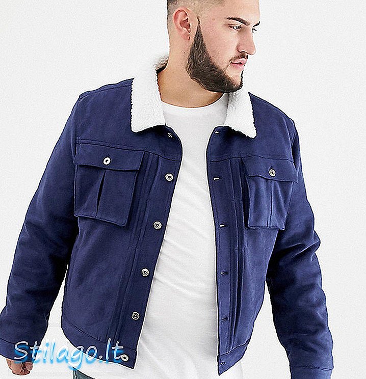 Pengaruh Lain PLUS Faux Suede Jacket Dengan Borg Collar-Navy