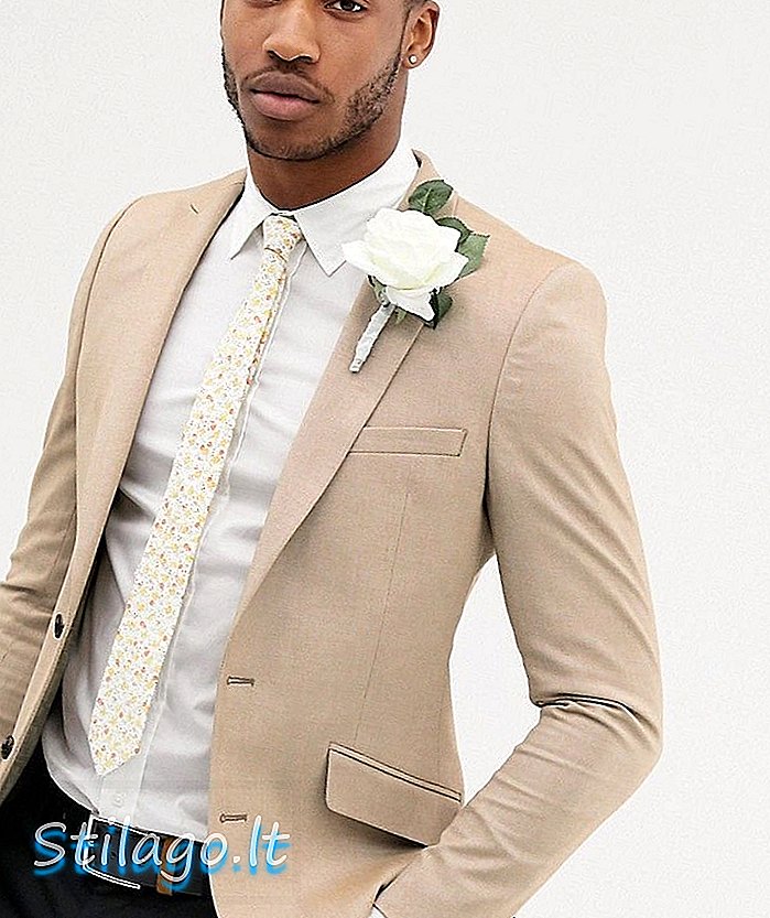 ASOS DESIGN svadobné vychudnuté oxfordské sako v ťave-béžovej farbe