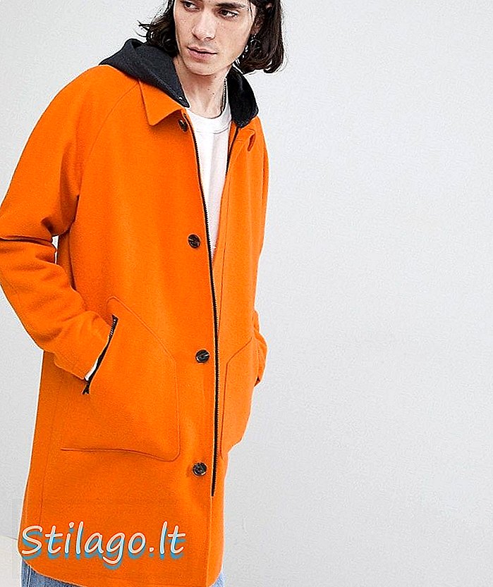 ASOS DESIGN trench in misto lana con cappuccio in jersey arancione