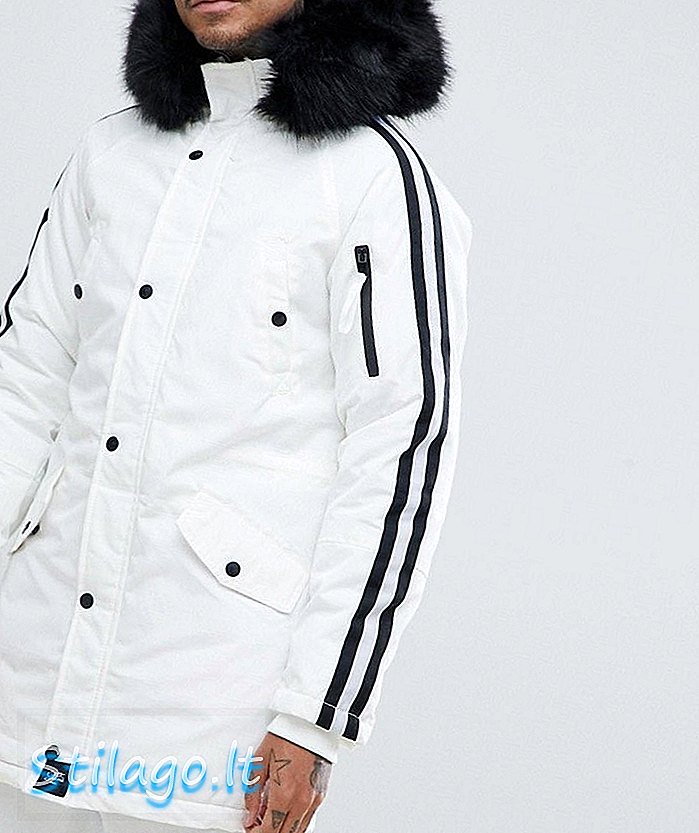 Parka de sisè de juny de color blanc amb caputxa de pell de faux negre