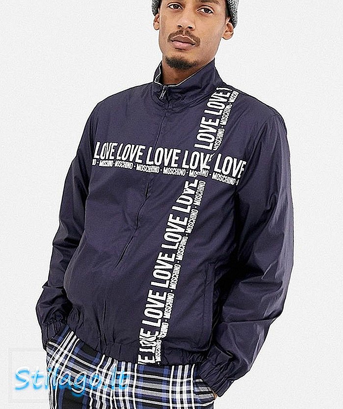 Tình yêu Moschino chéo áo khoác logo-Navy