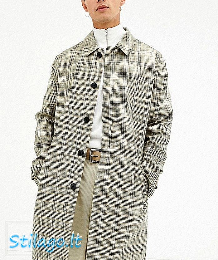 Trench-coat en coton reconstitué Selected Homme à carreaux-Beige