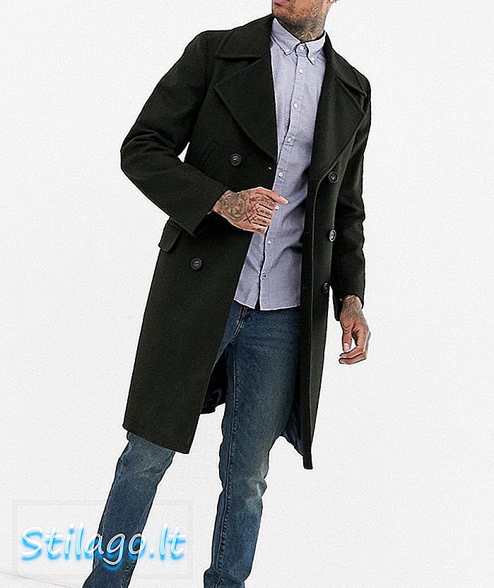 Tommy Hilfiger dlhý dvojitý vlnený kabát - čierna