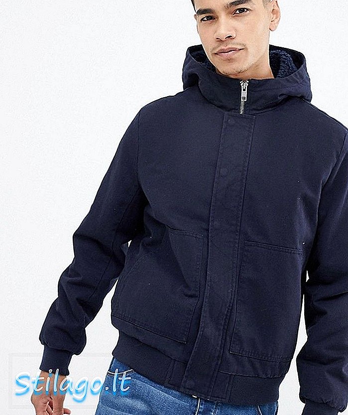 ASOS DESIGN Reißverschluss durch Harrington Jacke mit Kapuze in Marine