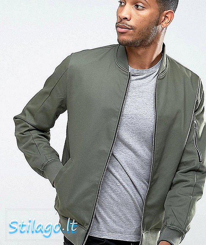 Bavlnená bunda ASOS so zipsom s rukávom v khaki-zelenej farbe