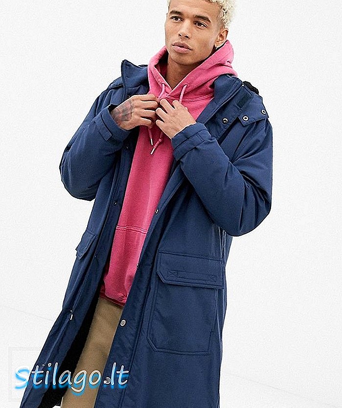 Áo khoác parka dài ASOS DESIGN có mũ trùm-Navy