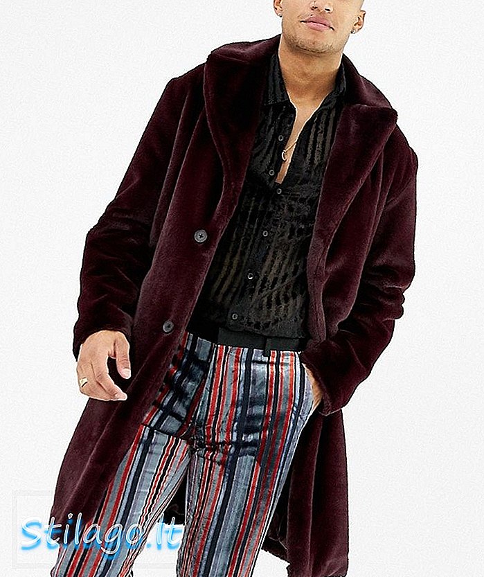 ASOS DESIGN μακρύ παλτό με faux γούνα-Κόκκινο