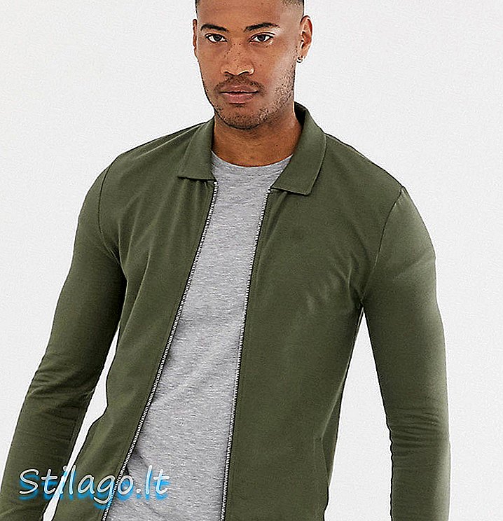 ASOS DESIGN Lang muskel harrington jerseyjakke i khaki-grøn