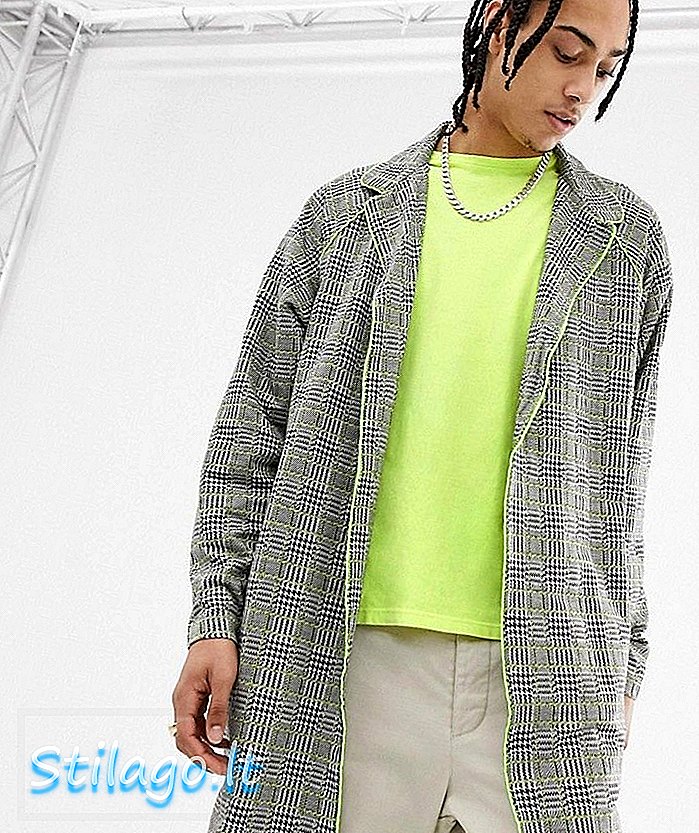 ASOS DESIGN overdimensjonert jerseydressjakke i neon sjekk med piping-Grey