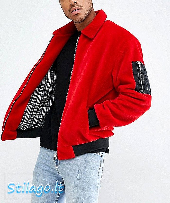jaket bulu boohooMAN berwarna merah