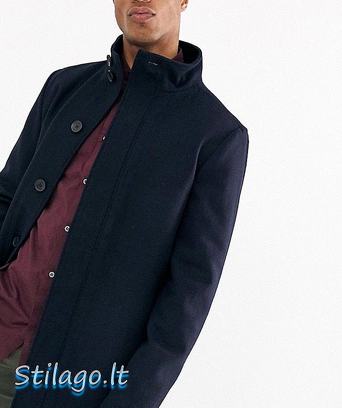 French Connection wool coat campuran corong leher-Navy