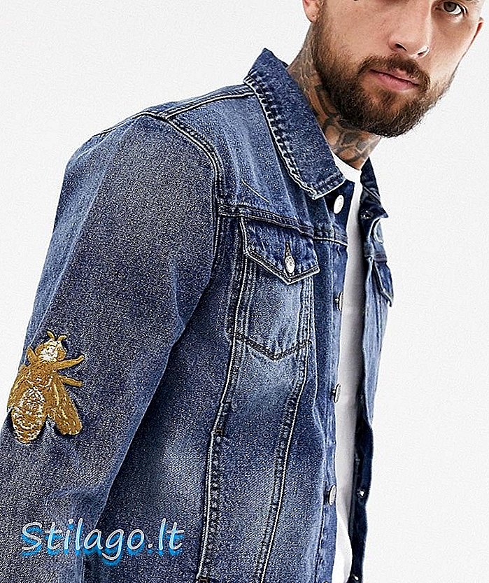 Hermano džínová bunda s výšivkou - modrá