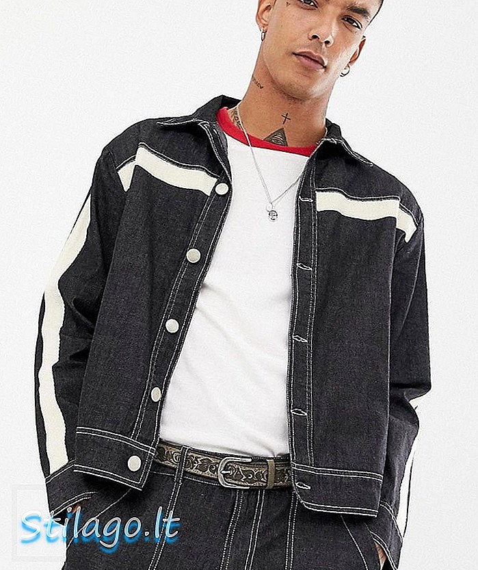 Jeans jakna Sacred Hawk s stransko črto-črna