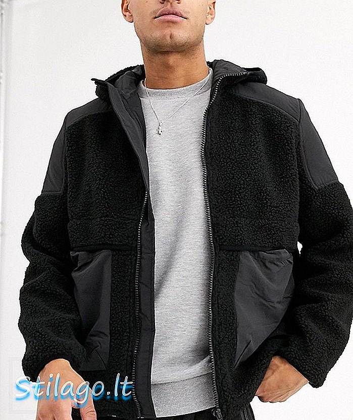 ASOS PROGETTAZIONE zip giacca con cappuccio Borg-Black