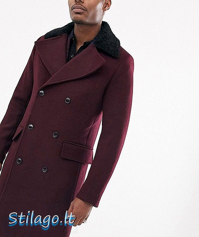 Devils Advocate mélange de laine premium surdimensionné col en fausse fourrure à double boutonnage sur manteau-Violet