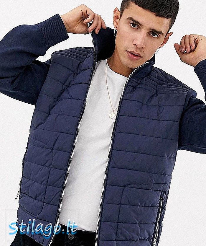 Valgt Homme + vatteret jakke med strikkede ærmer-marineblå