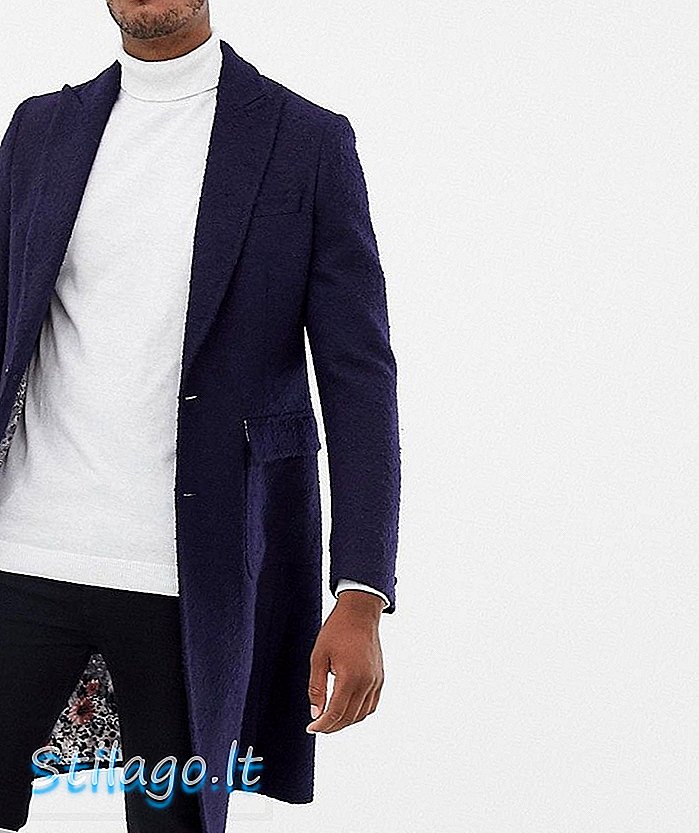 Gianni Feraud Высокий премиальный темно-синий шерстяное пальто буклированной текстуры