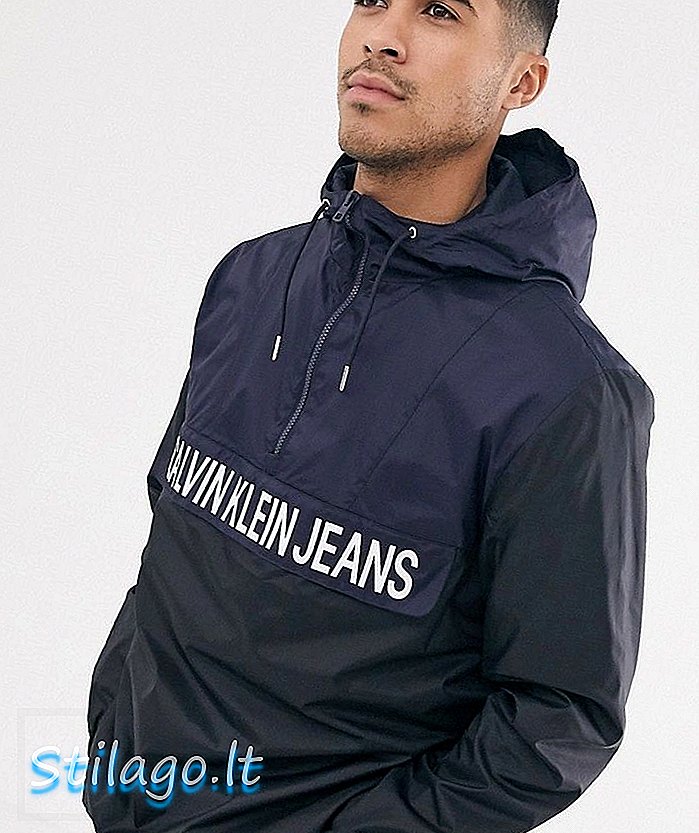Calvin Klein Jeans chaqueta de popover de nylon en bloque de color negro
