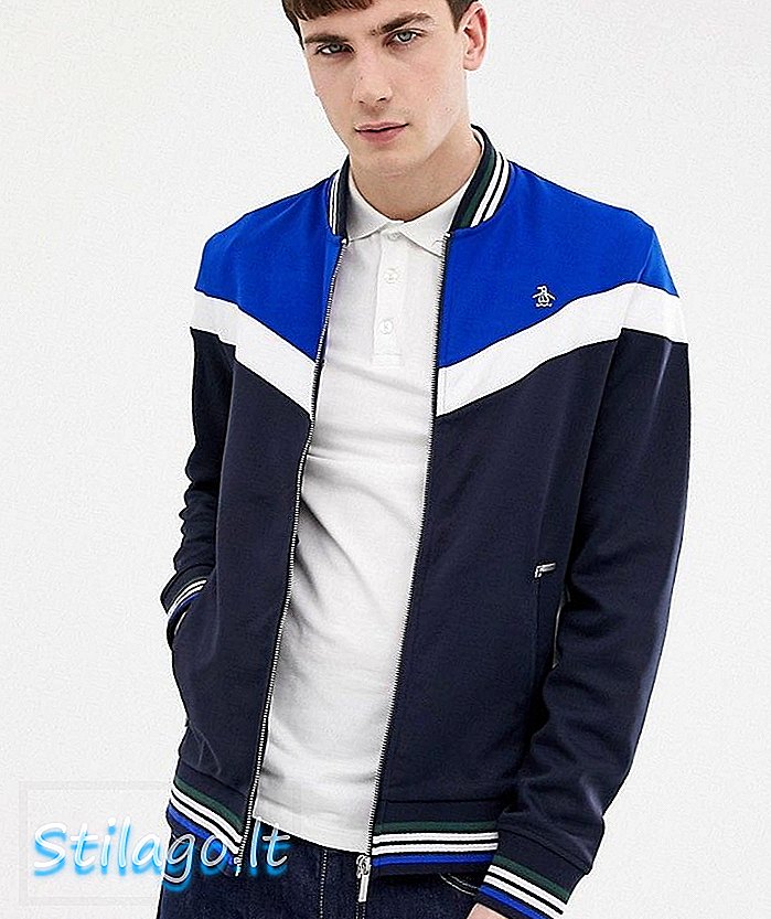 Asli Penguin ikon logo chevron track jacket di angkatan laut