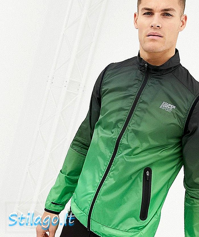 เสื้อแจ็คเก็ตเสื้อกันลม Superdry Sport ใช้งานได้ในสีดำ / เขียว fluro