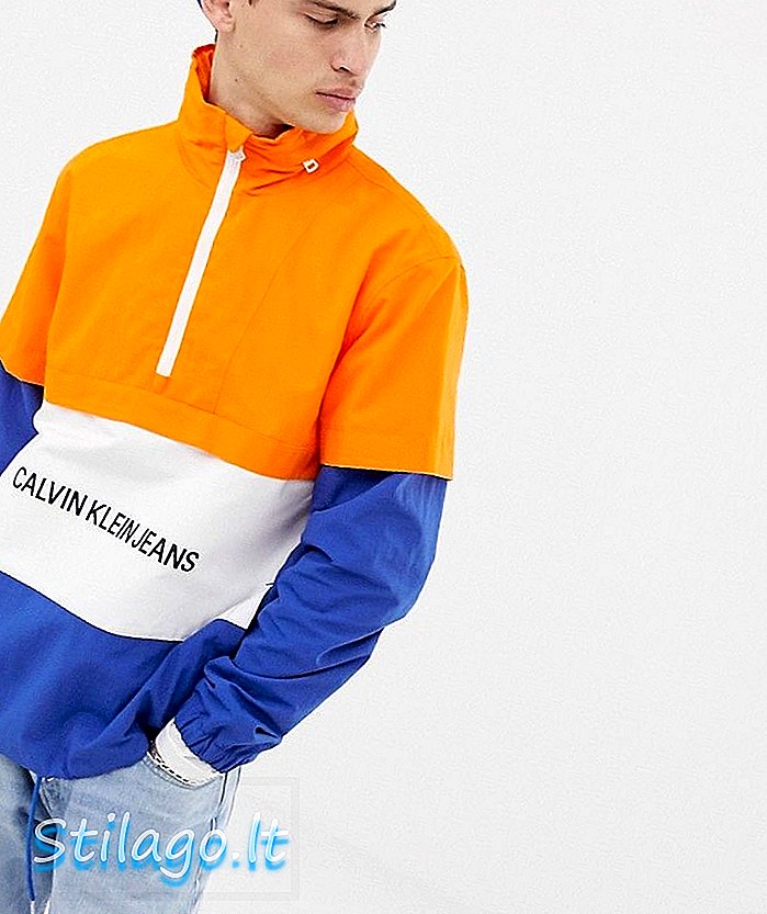 Calvin Klein Jeans 블루 / 오렌지색 기관 로고 오버 헤드 재킷