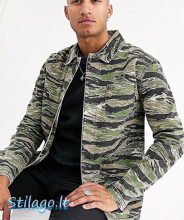 ASOS DESIGN denim arbejderjakke i camo print-Grøn