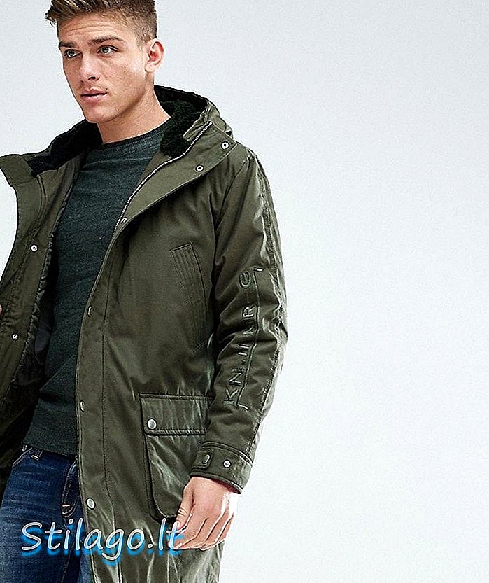 ASOS Heavyweight Parka With Brodery In Khaki-Green