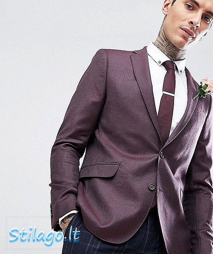 ASOS WEDDING Skinny Blazer Di Burgundy 100% Merino Wool-Red