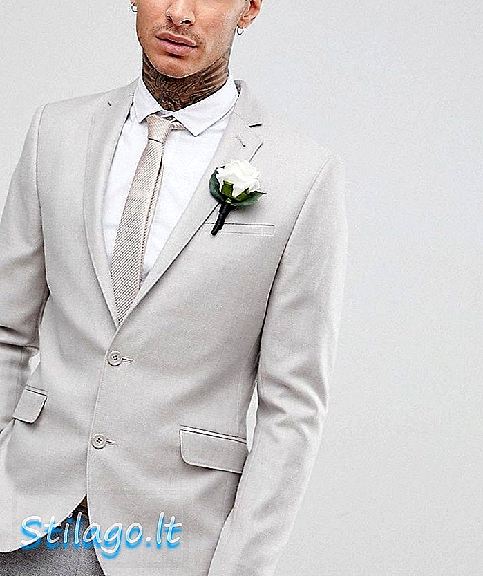 ASOS WEDDING Skinny Blazer In Putty 100% Merino Wool-Grey