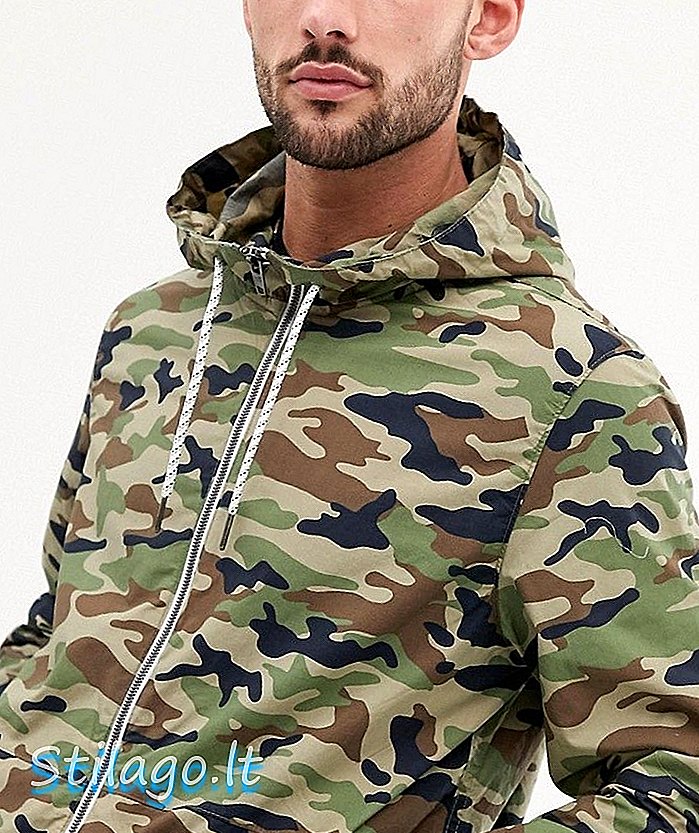 Bershka Join Life Organik Pamuklu rüzgarlık ceket camo-Green kapüşonlu