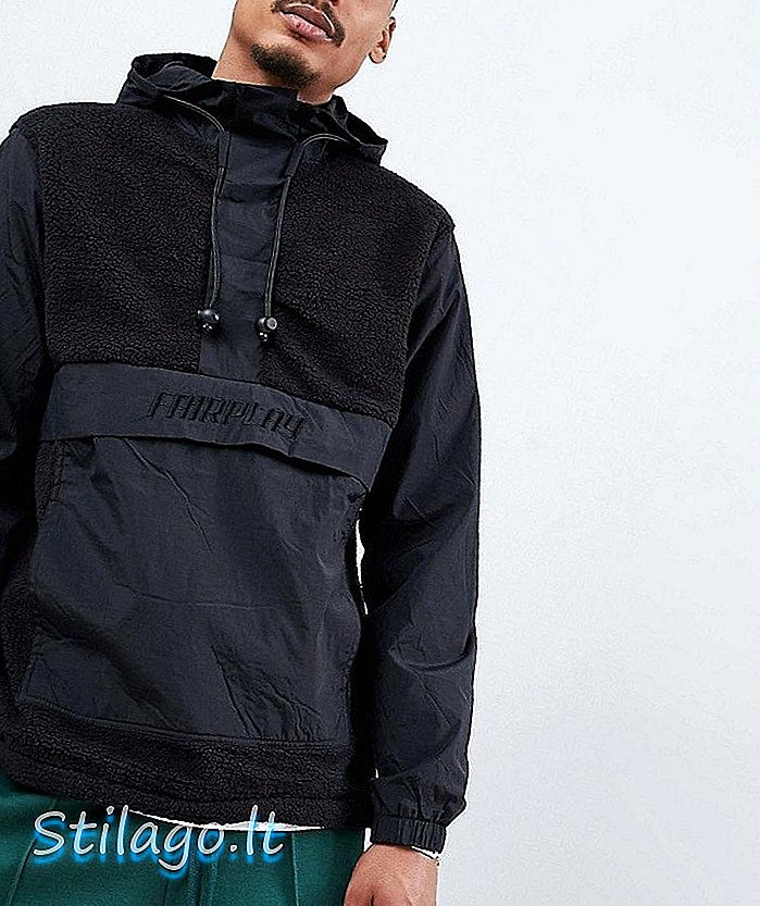 Fairplay overhead nylon og sherpa jakke med hætte i sort