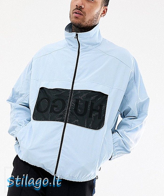 HUGO Balcano1921 zip thru mesh logo jacket สีฟ้าอ่อน