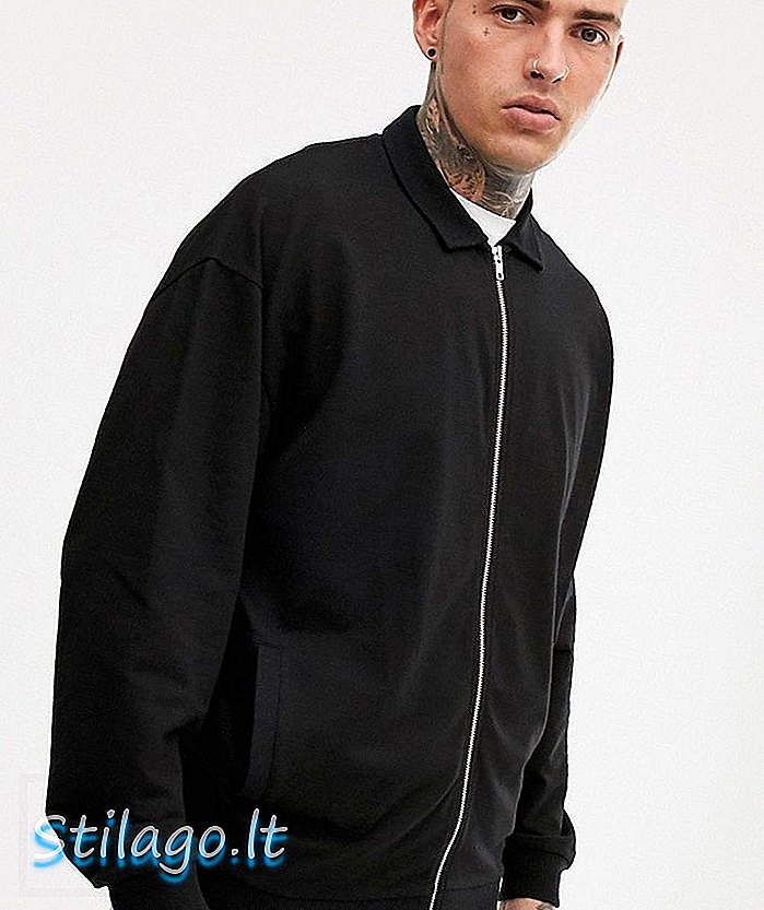 ASOS DESIGN - Oversized lichtgewicht harrington jersey jack in zwart