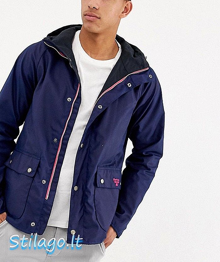 Jaket lilin Barbour Beacon Pass dengan tudung dalam tentera laut