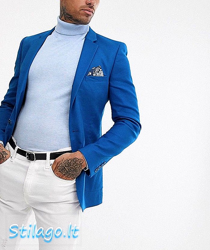 ASOS DESIGN blazer super kurus dalam linen biru royal